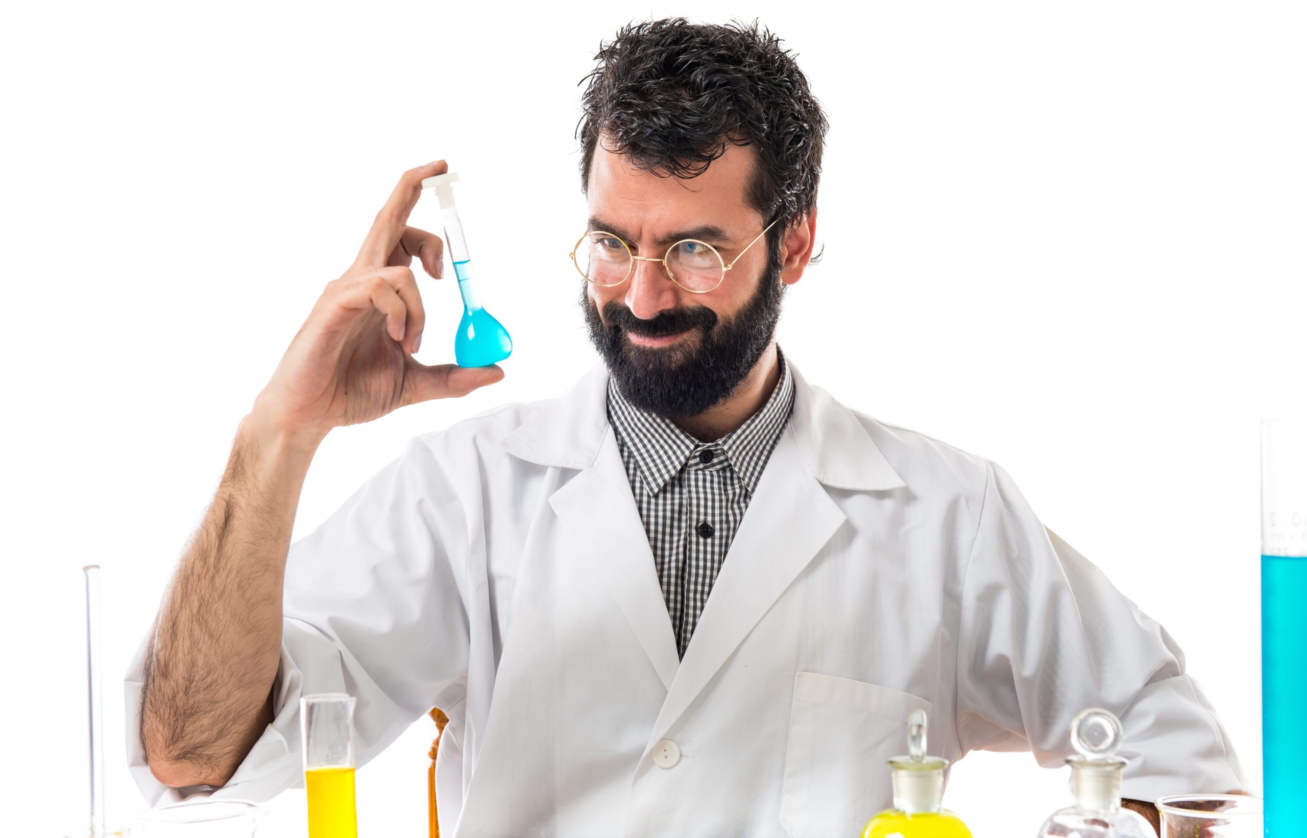 Scientist man with test tubes